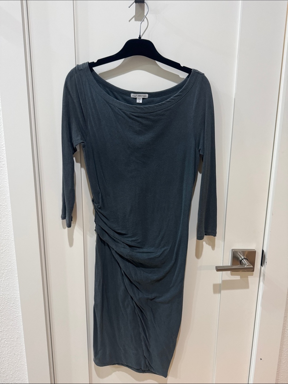 James Perse Long Sleeve Ruched Midi Dress - Slate Gray
